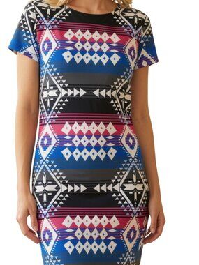 NWT Bailey Girl Aztec Print T-Shirt Dress Cobalt Blue Geometric Junior M, XL